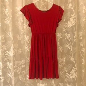Red midi/short sleeve dress.